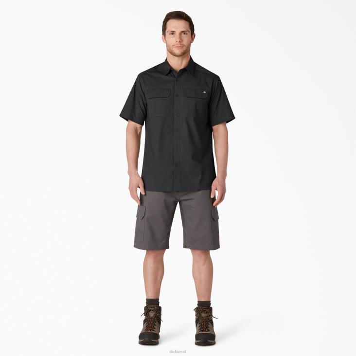Heren Dickies ripstop werkoverhemd met korte mouwen gespoeld zwart (rbk) werk kleding 6F0X644