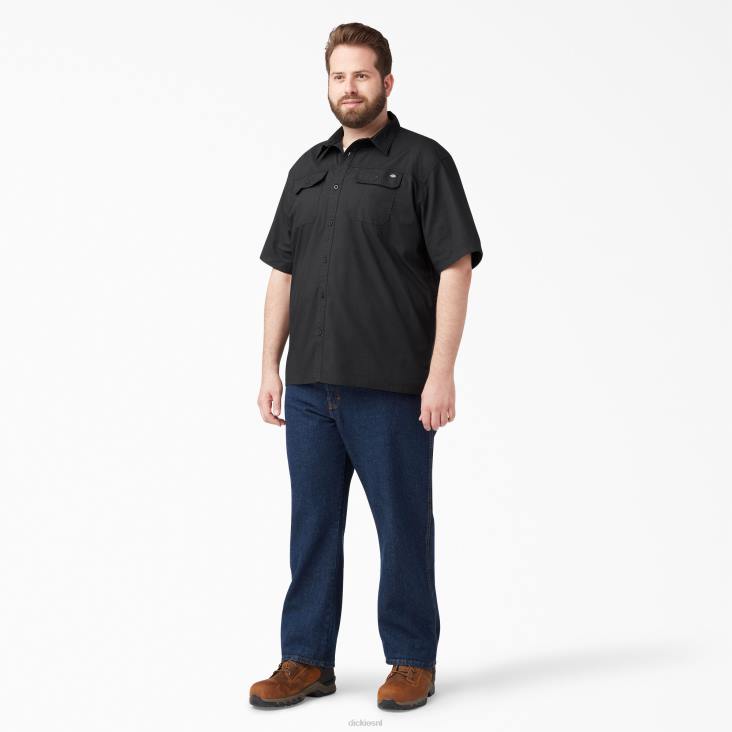 Heren Dickies ripstop werkoverhemd met korte mouwen gespoeld zwart (rbk) werk kleding 6F0X644