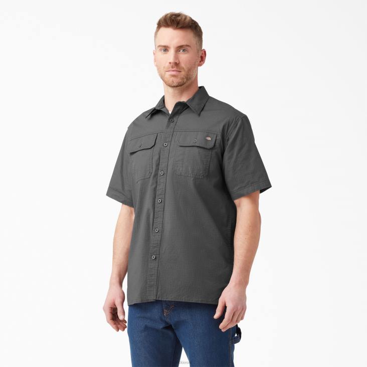 Heren Dickies ripstop werkoverhemd met korte mouwen gespoelde lei (rsl) werk kleding 6F0X647