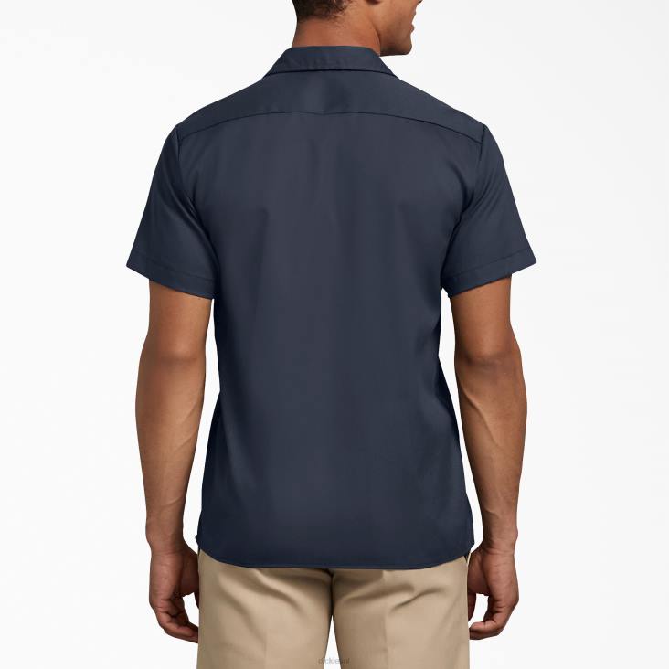 Heren Dickies slimfit werkoverhemd met korte mouwen donker marineblauw (dn) werk kleding 6F0X629