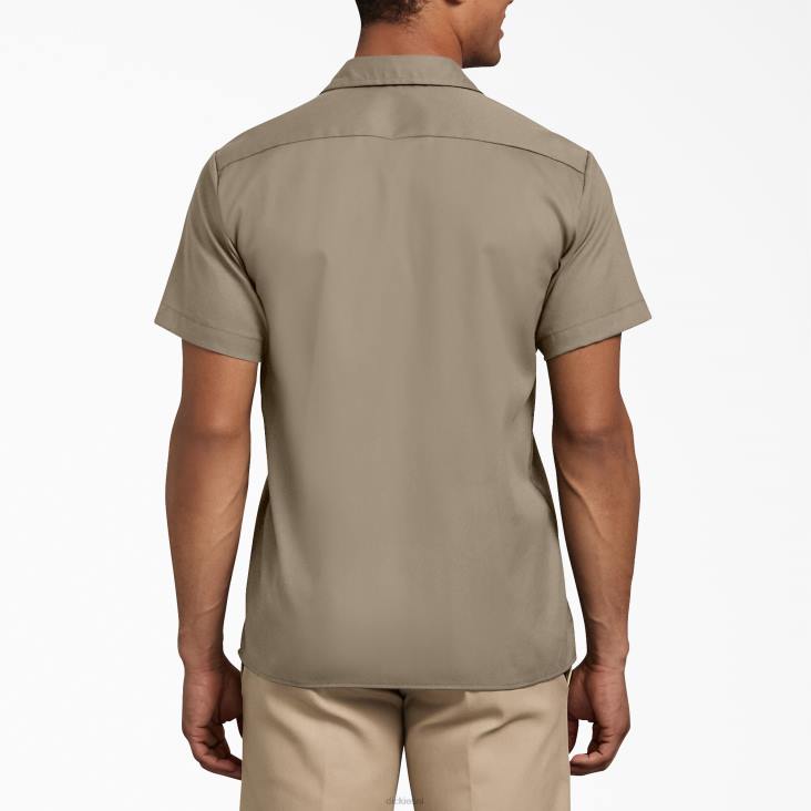 Heren Dickies slimfit werkoverhemd met korte mouwen woestijnzand (ds) werk kleding 6F0X630