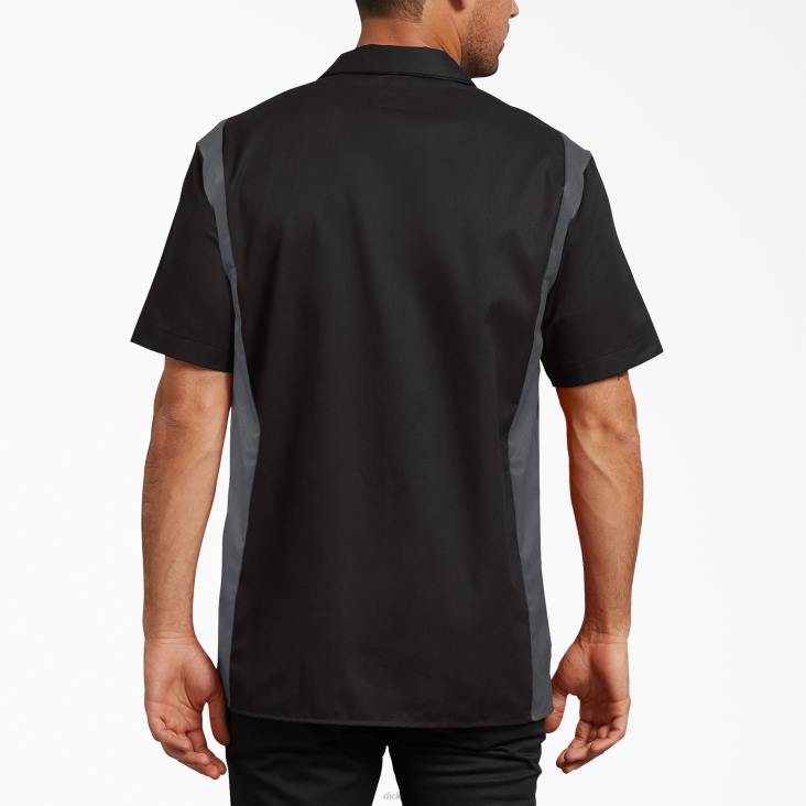 Heren Dickies tweekleurig werkoverhemd met korte mouwen zwarte donkergrijze toon (bkch) werk kleding 6F0X657