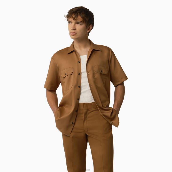 Heren Dickies werkhemd met korte mouwen bruine eend (wsd) werk kleding 6F0X503