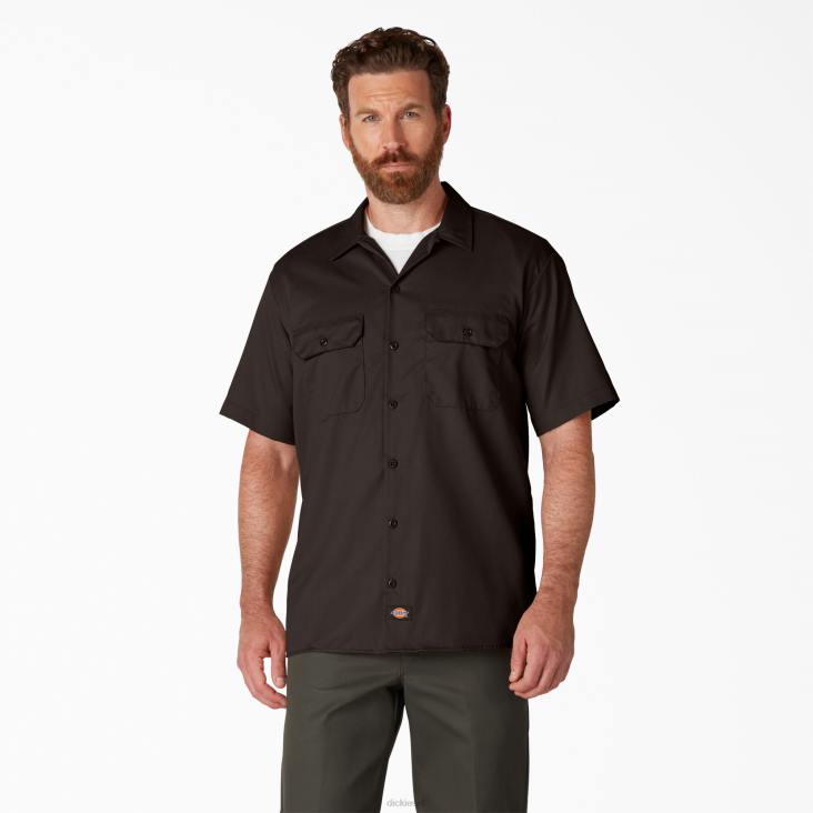 Heren Dickies werkhemd met korte mouwen donkerbruin (db) werk kleding 6F0X488