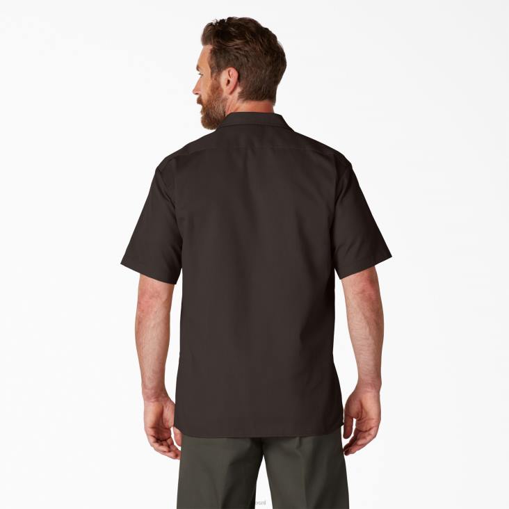 Heren Dickies werkhemd met korte mouwen donkerbruin (db) werk kleding 6F0X488