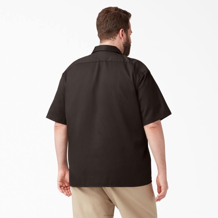 Heren Dickies werkhemd met korte mouwen donkerbruin (db) werk kleding 6F0X488