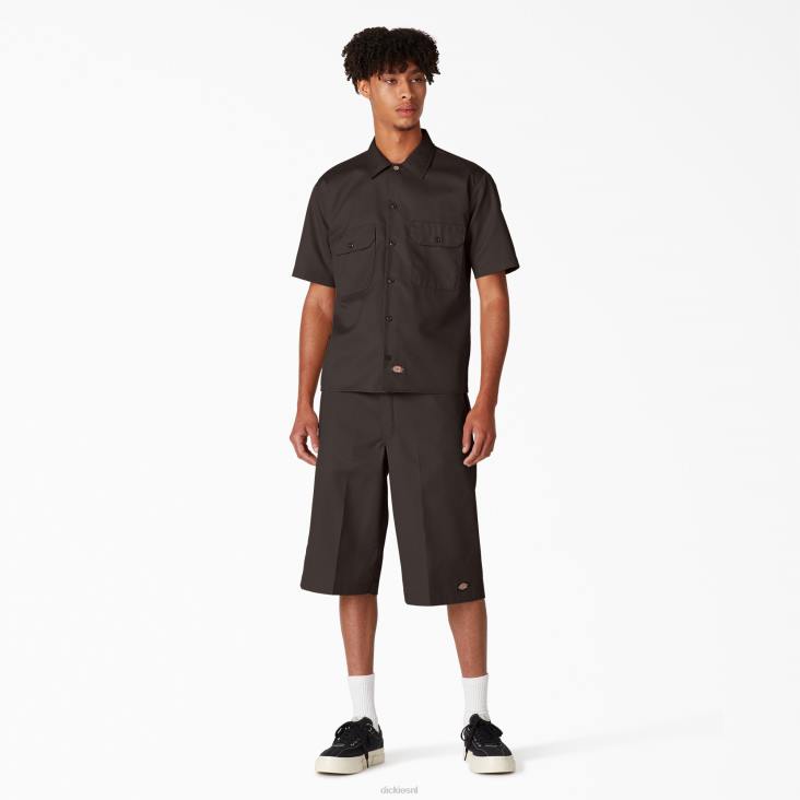 Heren Dickies werkhemd met korte mouwen donkerbruin (db) werk kleding 6F0X488