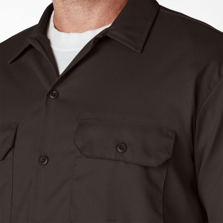 Heren Dickies werkhemd met korte mouwen donkerbruin (db) werk kleding 6F0X488