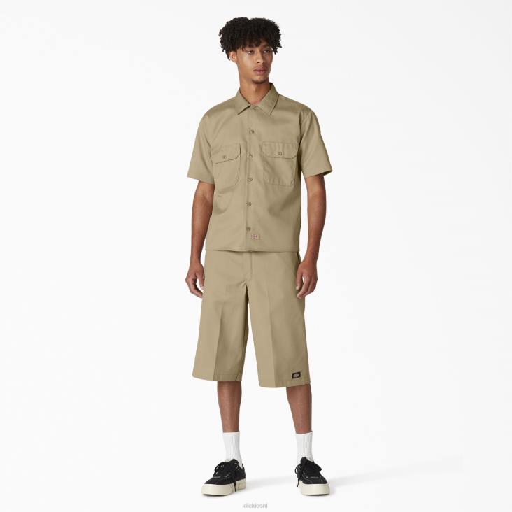 Heren Dickies werkhemd met korte mouwen kaki (kh) werk kleding 6F0X495