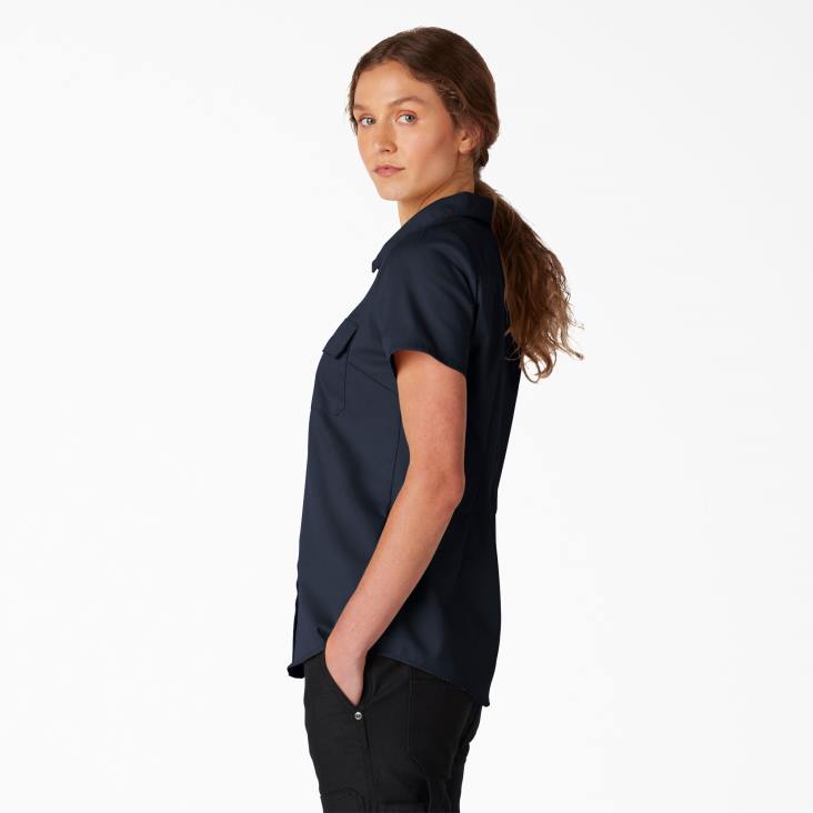 vrouwen Dickies flex werkoverhemd met korte mouwen donker marineblauw (dn) werk kleding 6F0X2008
