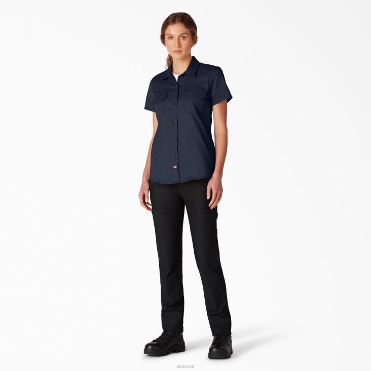 vrouwen Dickies flex werkoverhemd met korte mouwen donker marineblauw (dn) werk kleding 6F0X2008