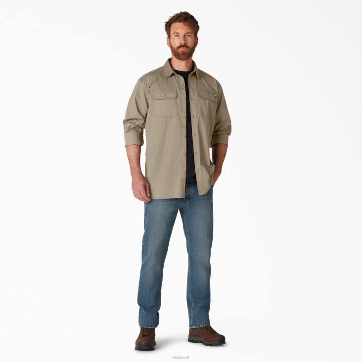 Heren Dickies flex ripstop shirt met lange mouwen gespoeld woestijnzand (rds) werk kleding 6F0X683