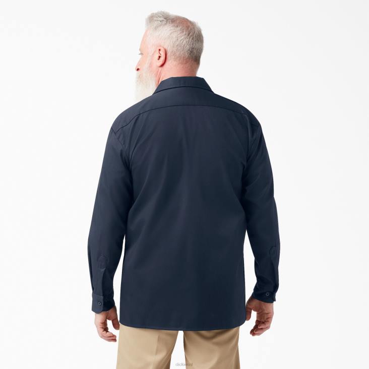 Heren Dickies relaxed fit werkoverhemd met lange mouwen donker marineblauw (dn) werk kleding 6F0X642