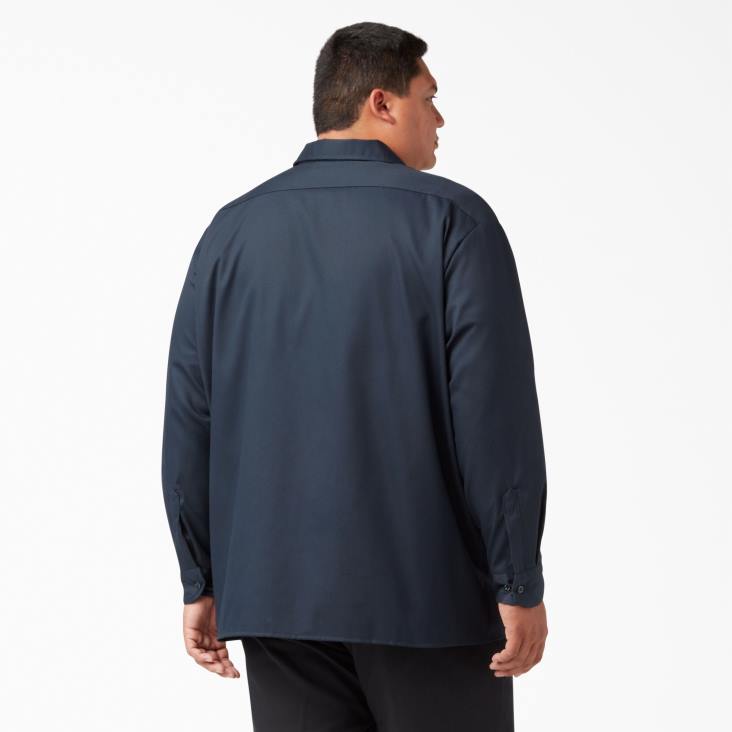 Heren Dickies relaxed fit werkoverhemd met lange mouwen donker marineblauw (dn) werk kleding 6F0X642