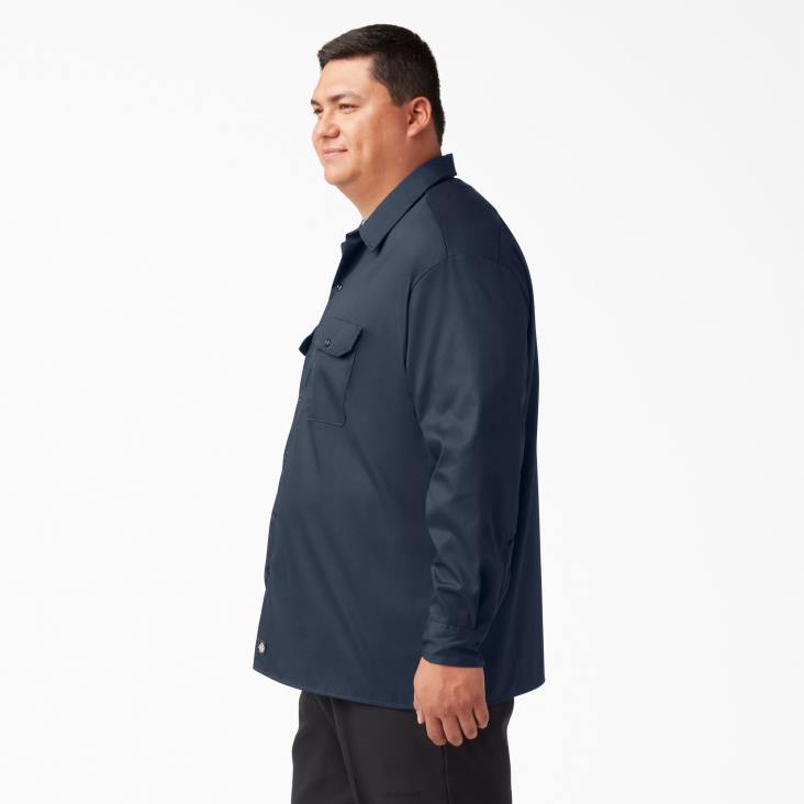 Heren Dickies relaxed fit werkoverhemd met lange mouwen donker marineblauw (dn) werk kleding 6F0X642