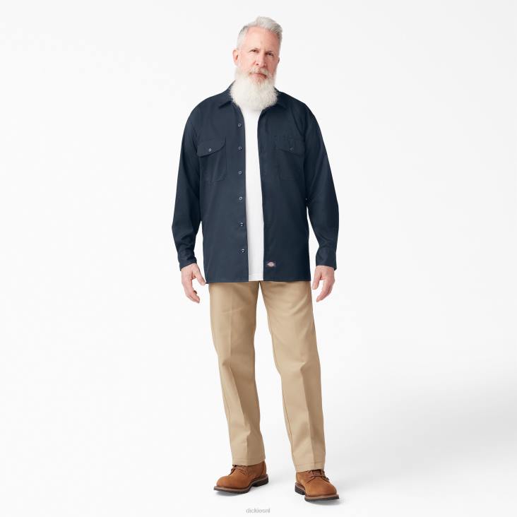 Heren Dickies relaxed fit werkoverhemd met lange mouwen donker marineblauw (dn) werk kleding 6F0X642