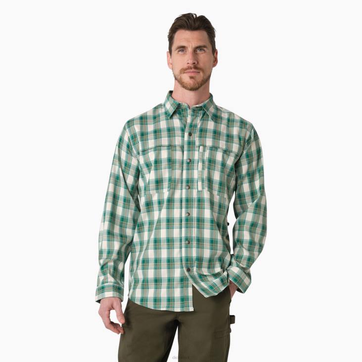 Heren Dickies verkoelend werkshirt met lange mouwen diepe meer/mosplaid (a2g) werk kleding 6F0X676
