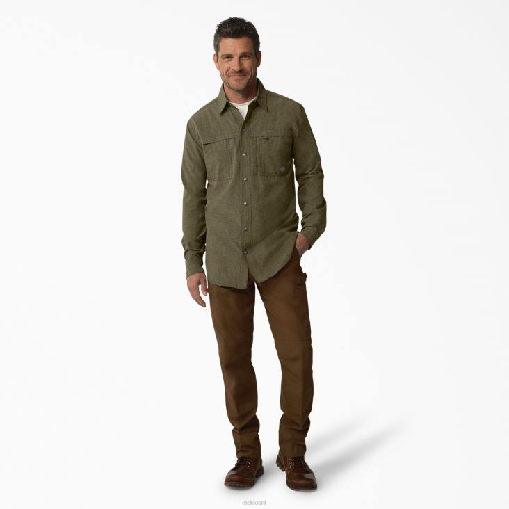 Heren Dickies verkoelend werkshirt met lange mouwen militair groene heide (mld) werk kleding 6F0X681