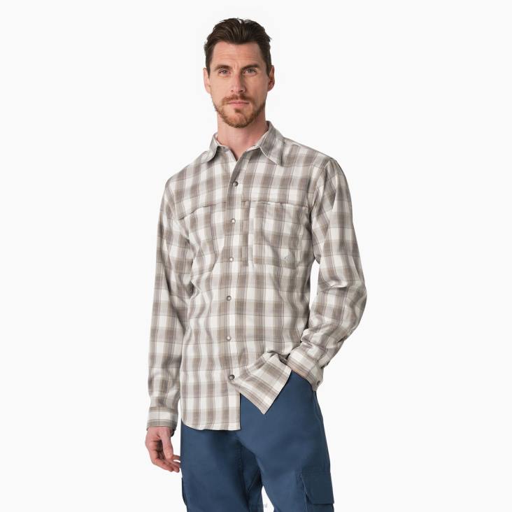 Heren Dickies verkoelend werkshirt met lange mouwen rook/houtskool plaid (a1r) werk kleding 6F0X675