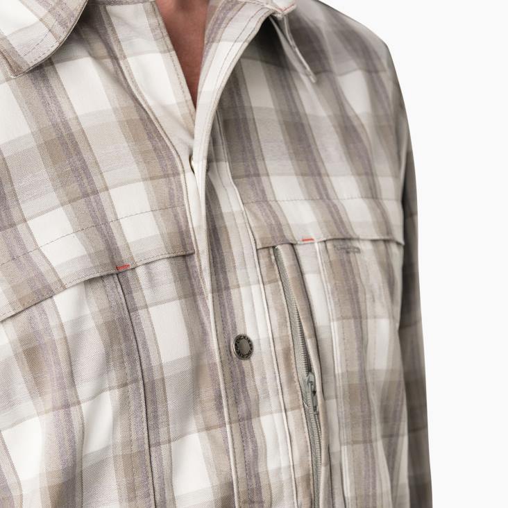 Heren Dickies verkoelend werkshirt met lange mouwen rook/houtskool plaid (a1r) werk kleding 6F0X675