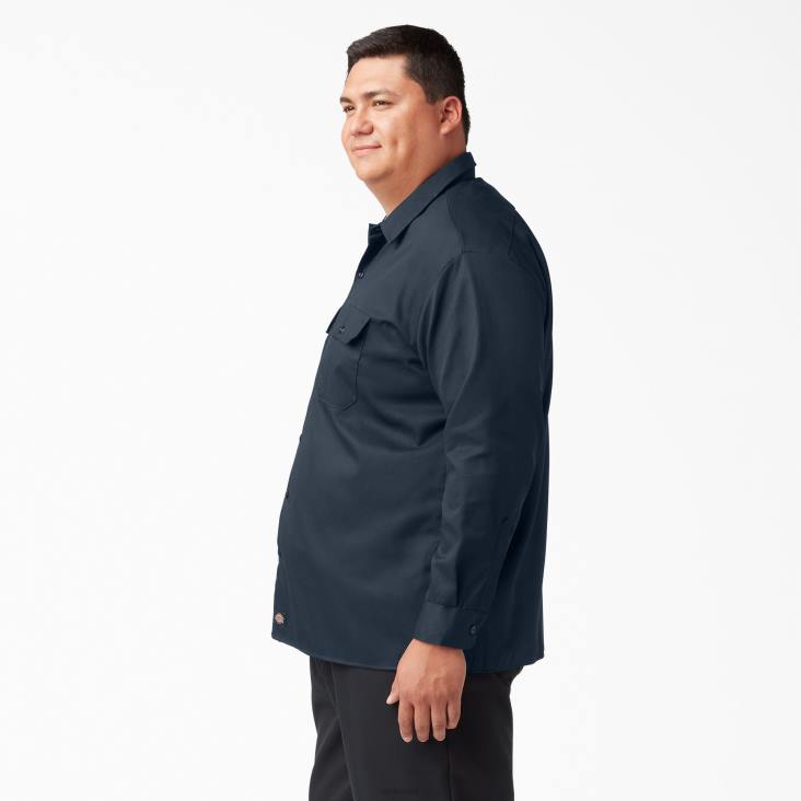 Heren Dickies werkhemd met lange mouwen donker marineblauw (dn) werk kleding 6F0X560