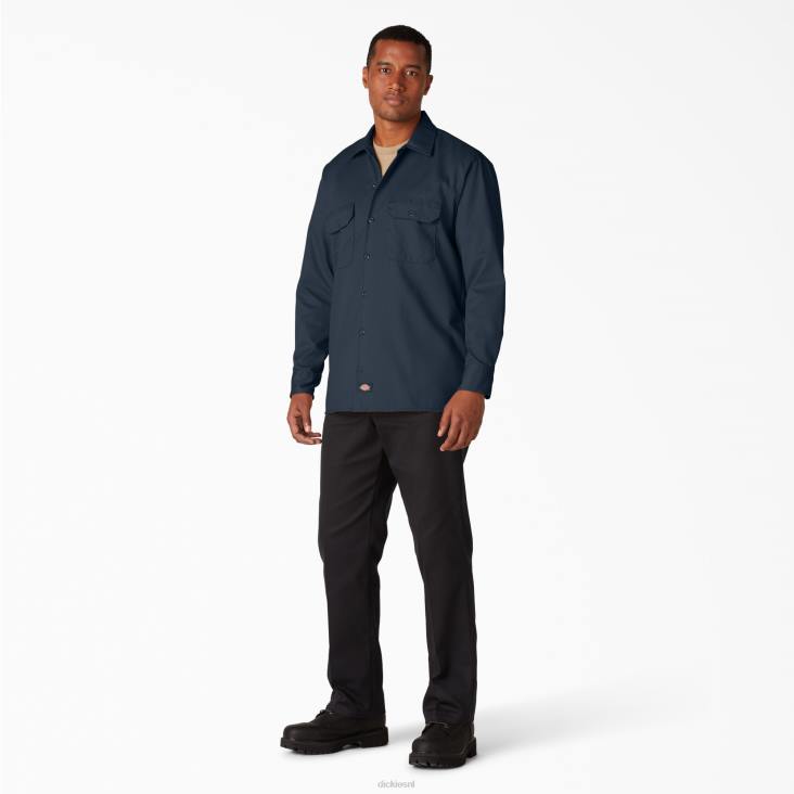 Heren Dickies werkhemd met lange mouwen donker marineblauw (dn) werk kleding 6F0X560