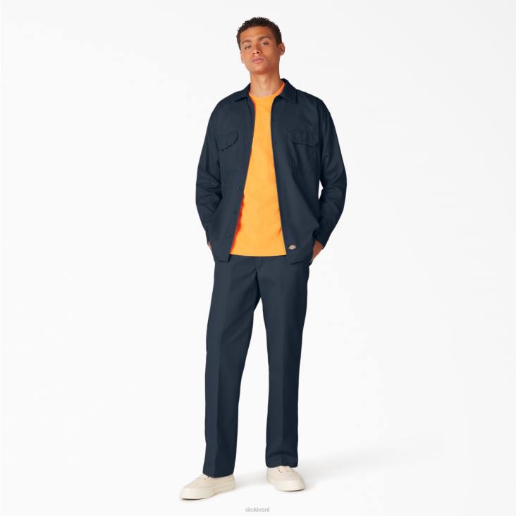 Heren Dickies werkhemd met lange mouwen donker marineblauw (dn) werk kleding 6F0X560