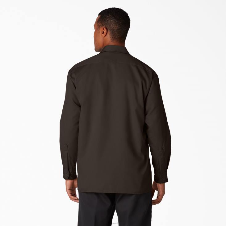 Heren Dickies werkhemd met lange mouwen donkerbruin (db) werk kleding 6F0X559