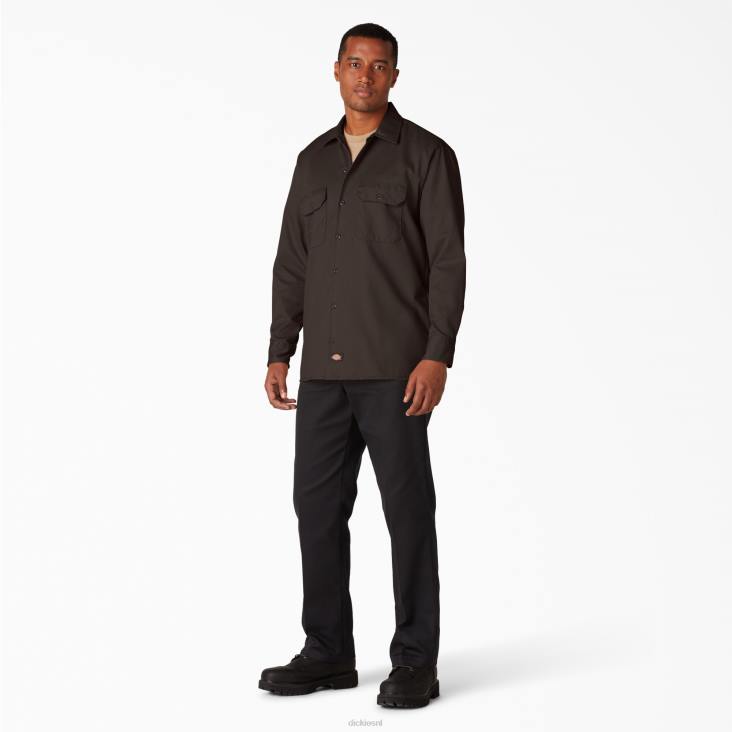 Heren Dickies werkhemd met lange mouwen donkerbruin (db) werk kleding 6F0X559