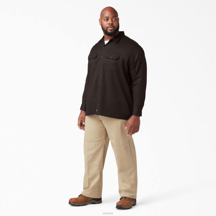 Heren Dickies werkhemd met lange mouwen donkerbruin (db) werk kleding 6F0X559