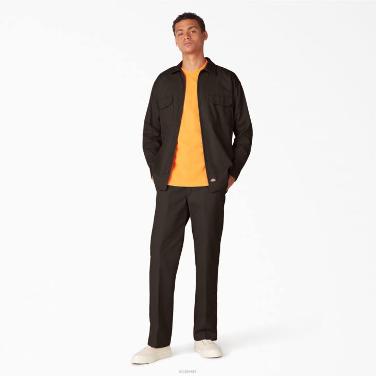 Heren Dickies werkhemd met lange mouwen donkerbruin (db) werk kleding 6F0X559