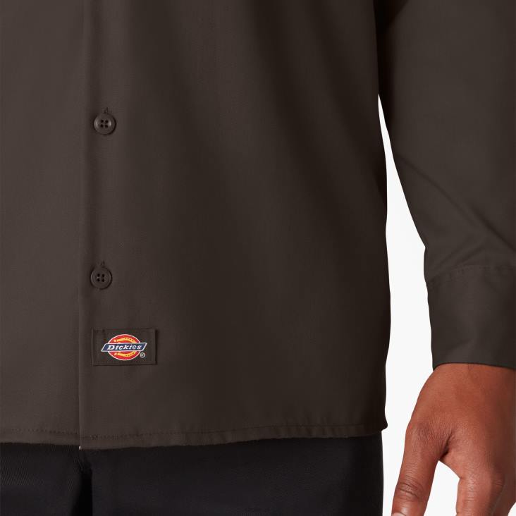 Heren Dickies werkhemd met lange mouwen donkerbruin (db) werk kleding 6F0X559