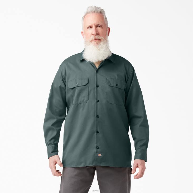 Heren Dickies werkhemd met lange mouwen lincoln groen (ln) werk kleding 6F0X564