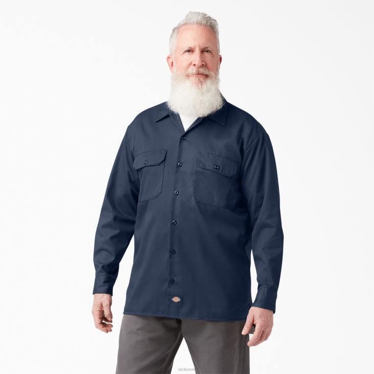 Heren Dickies werkhemd met lange mouwen marineblauw (nv) werk kleding 6F0X565