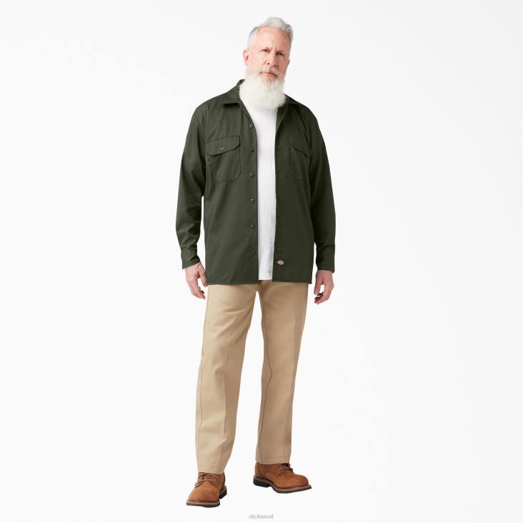 Heren Dickies werkhemd met lange mouwen olijfgroen (og) werk kleding 6F0X566