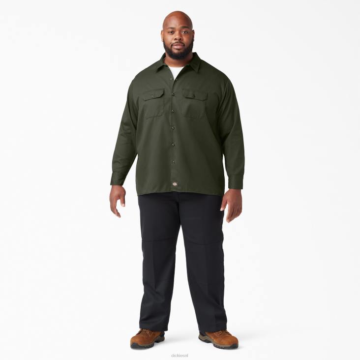 Heren Dickies werkhemd met lange mouwen olijfgroen (og) werk kleding 6F0X566