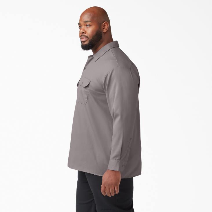 Heren Dickies werkhemd met lange mouwen zilver (sv) werk kleding 6F0X567