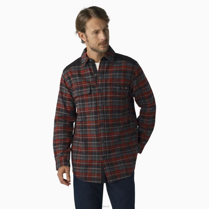 Heren Dickies zwaargewicht gespierd flanellen overhemd bordeaux plaid (g2y) werk kleding 6F0X952