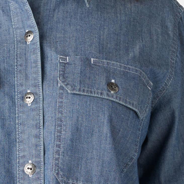 vrouwen Dickies Chambray werkoverhemd met rollip en lange mouwen stonewashed lichtblauw (lsw) werk kleding 6F0X2045