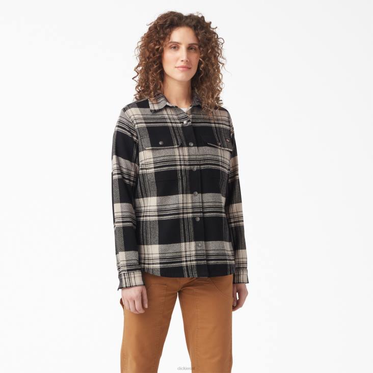 vrouwen Dickies duratech renegade flanellen overhemd havermout/zwart plaid (b2a) werk kleding 6F0X2000