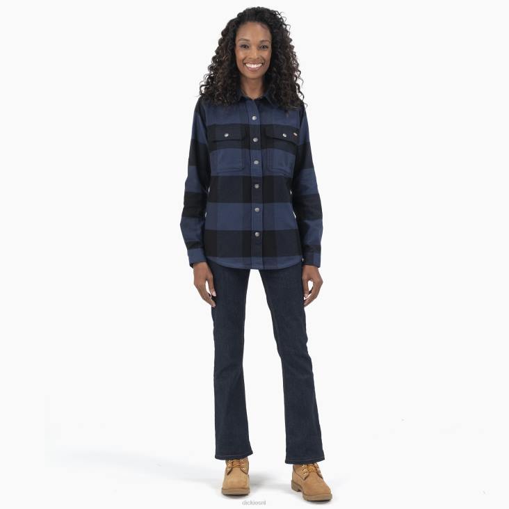vrouwen Dickies duratech renegade flanellen overhemd inkt marine buffel plaid (a1c) werk kleding 6F0X1998
