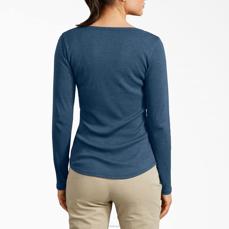 vrouwen Dickies henley shirt met lange mouwen donker denimblauw (dmd) werk kleding 6F0X2120