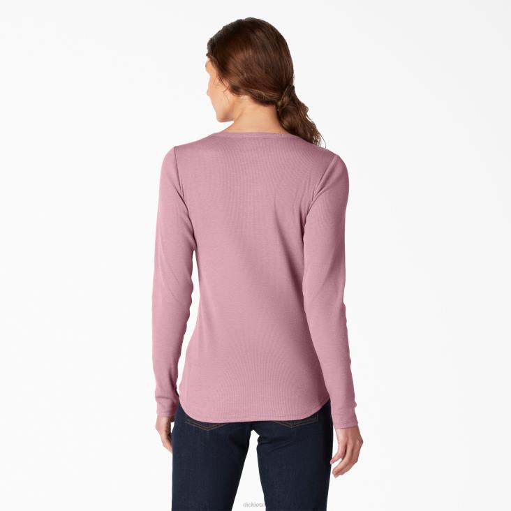 vrouwen Dickies henley shirt met lange mouwen stoffige orchidee (kdd) werk kleding 6F0X2123
