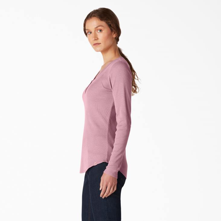 vrouwen Dickies henley shirt met lange mouwen stoffige orchidee (kdd) werk kleding 6F0X2123