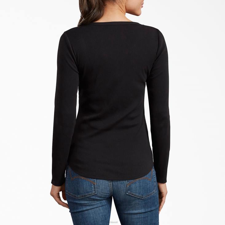 vrouwen Dickies henley shirt met lange mouwen zwart (kbk) werk kleding 6F0X2122