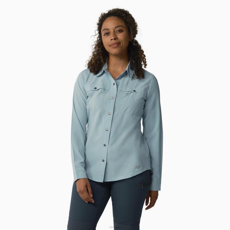 vrouwen Dickies verkoelend werkoverhemd met rollipje helderblauw (eud) werk kleding 6F0X1675