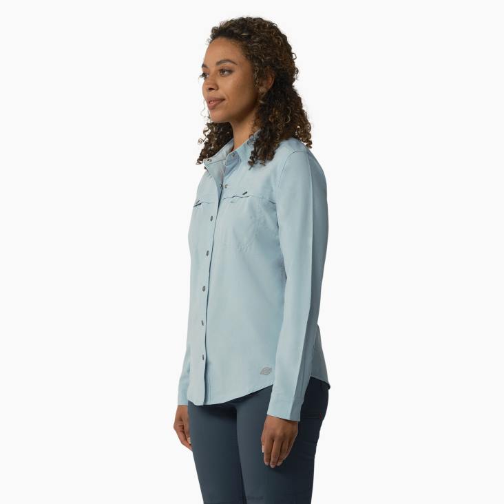 vrouwen Dickies verkoelend werkoverhemd met rollipje helderblauw (eud) werk kleding 6F0X1675