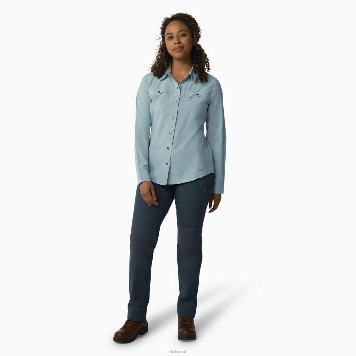 vrouwen Dickies verkoelend werkoverhemd met rollipje helderblauw (eud) werk kleding 6F0X1675