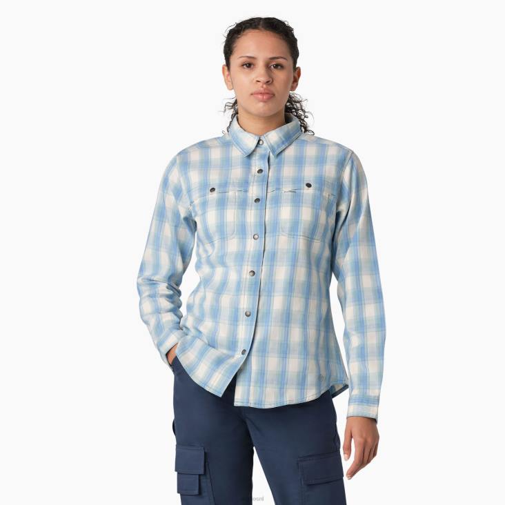 vrouwen Dickies verkoelend werkoverhemd met rollipje helderblauwe heuvelplaid (b1f) werk kleding 6F0X1673