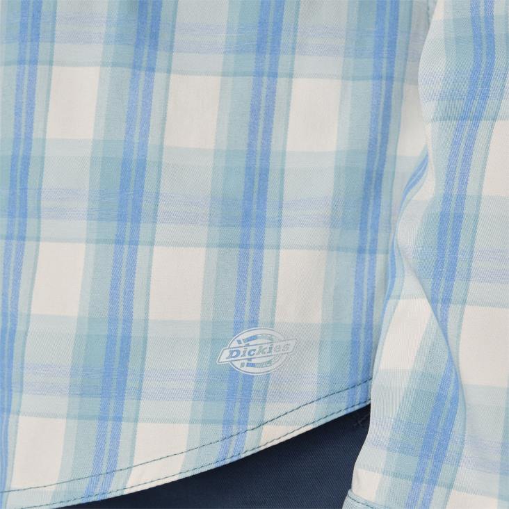 vrouwen Dickies verkoelend werkoverhemd met rollipje helderblauwe heuvelplaid (b1f) werk kleding 6F0X1673